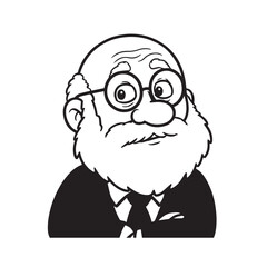 Obraz premium Old man with formal suit black and white vector illustration for classic portrait artwork design