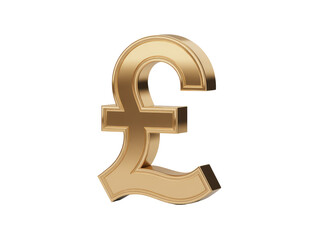 Fototapeta premium Shiny golden pound sterling symbol with beveled edges on icon isolated on white transparent background png jpg business people clipping path cutout 2025 2026 4k full hd poster banner label download