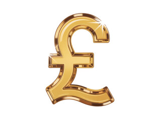 Fototapeta premium Shiny golden pound sterling symbol with highlights on icon isolated on white transparent background png jpg business people clipping path cutout 2025 2026 4k full hd poster banner label download