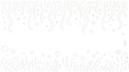 Obraz premium White background with stars moons bubbles and wavy lines forming a decorative border design element