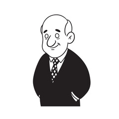 Old man with formal suit black and white vector illustration for classic portrait artwork design