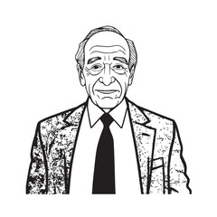 Old man with formal suit black and white vector illustration for classic portrait artwork design