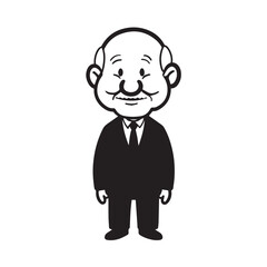 Old man with formal suit black and white vector illustration for classic portrait artwork design