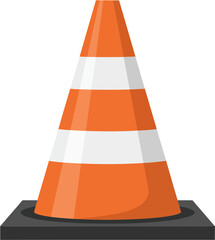 Flat Style Detailed Orange Traffic Cone with White Stripes Illustration