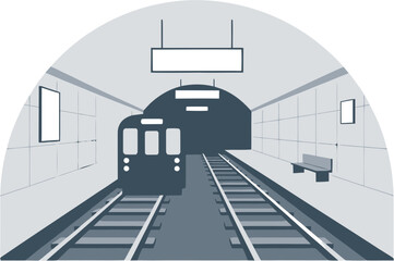 Simple Flat Style Subway Platform with Train and Billboard Illustration