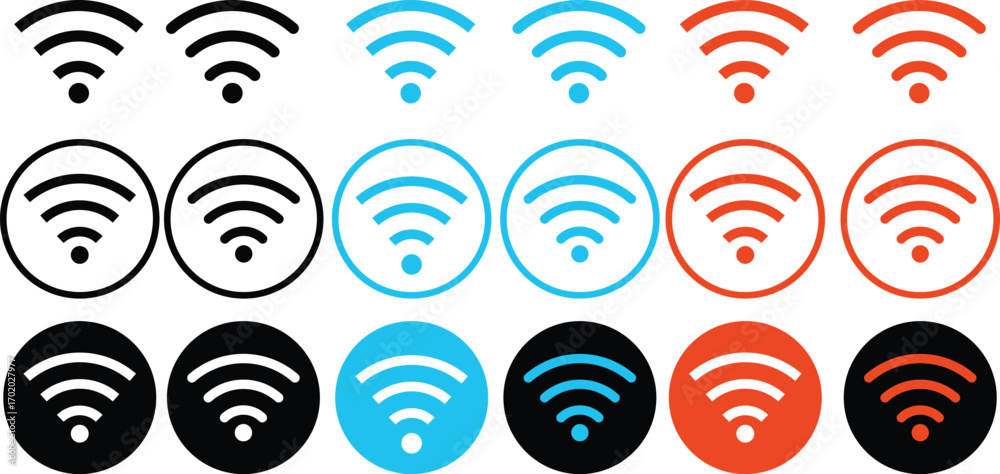 Sticker set of vector wi-fi icon for communication, telecommunication. wireless and wifi icon set. internet 
