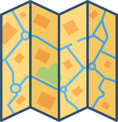 Flat Illustration Folded City Street Guide Route Direction Map Icon