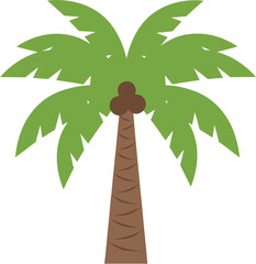 Simple Flat Style Tropical Palm Tree Illustration with Green Leaves