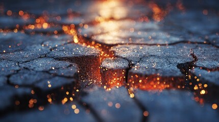 Ancient frozen soil cracks open with ethereal, glowing CO2 bubbles escaping into the atmosphere.
