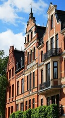 Obraz premium Row of ornate brick buildings under a partly cloudy sky