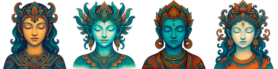 Four meditating deities representing serenity and spirituality