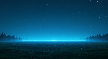 Obraz premium Starry Night Over a Misty Field with Distant Trees