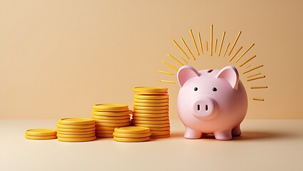 Piggy Bank And Growing Coin Stacks Representing Financial Growth And Savings
