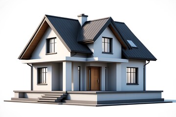 Modern Two Story Family House With Gable Roof and Large Windows