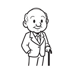 Old man with formal suit black and white vector illustration for classic portrait artwork design

