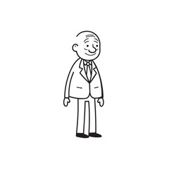 Old man with formal suit black and white vector illustration for classic portrait artwork design

