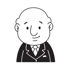 Old man with formal suit black and white vector illustration for classic portrait artwork design

