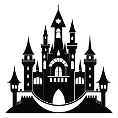 Obraz premium Black Silhouette Illustration of Fantasy Castle with Towers, Arches and Windows Design