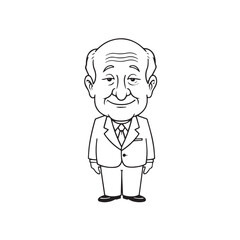 Old man with formal suit black and white vector illustration for classic portrait artwork design

