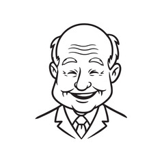 Old man with formal suit black and white vector illustration for classic portrait artwork design

