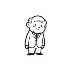 Old man with formal suit black and white vector illustration for classic portrait artwork design

