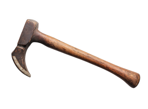 Vintage axe with wooden handle isolated on transparent background, a rustic tool