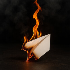 burning paper plane on the floor, crush paper plane