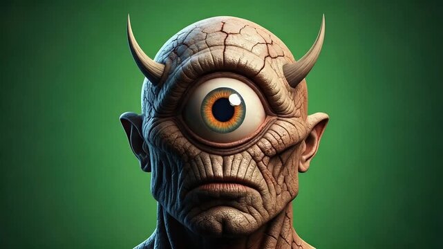 Cyclopean Horror: One-Eyed Creature with Horns, 3D Render, Dark Fantasy