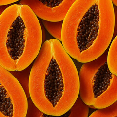 ripe papaya fruit slice display, papaya sunny tropical display, natural, organic