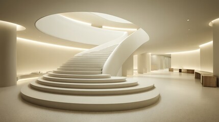 Obraz premium Elegant Modern Staircase Interior: Architectural Design with White Steps and Ambient Lighting for Real Estate Visualization