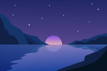 Obraz premium Evening Glow on Peaceful Shores Vector Illustration