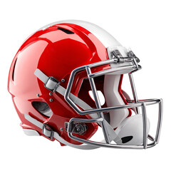 Fototapeta premium Red and white american football helmet isolated on transparent background