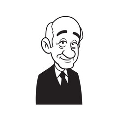 Old man with formal suit black and white vector illustration for classic portrait artwork design

