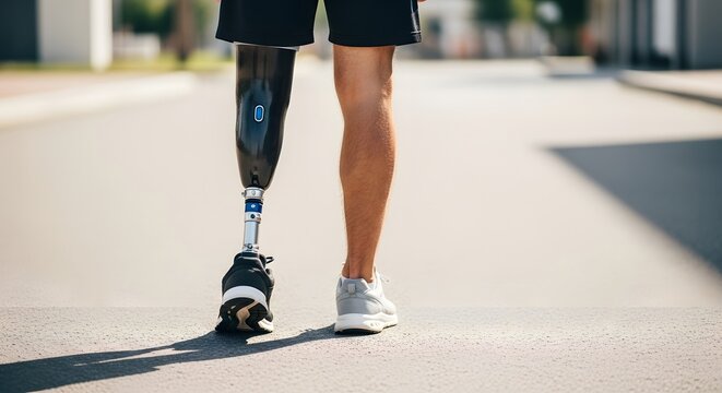 Man with Prosthetic Leg Walking Outdoors