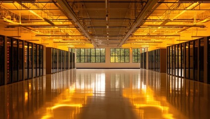 Illuminated Server Room:  A Modern Data Center Interior