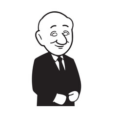 Old man with formal suit black and white vector illustration for classic portrait artwork design

