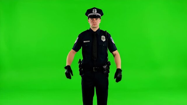 Guard of Justice: A steadfast law enforcement officer, exuding authority and trust, stands alert against a vibrant backdrop, embodying the commitment to service and protection.