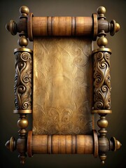 Ancient parchment scroll with intricately carved ornate wooden handles