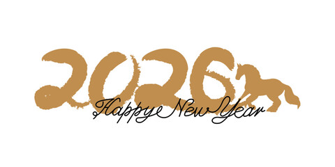 2026 new year illustration. Chinese new year decoration with 2026, zodiac, a horse. New year banner. Vector illustration.