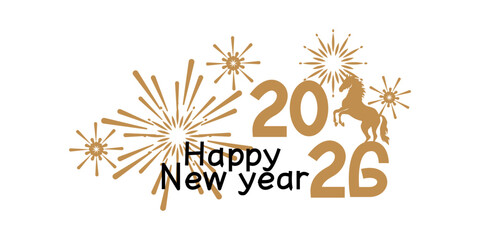 2026 new year illustration. Chinese new year decoration with 2026, zodiac, a horse. New year banner. Vector illustration.