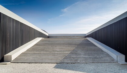 modern minimalist architecture with concrete steps and open space
