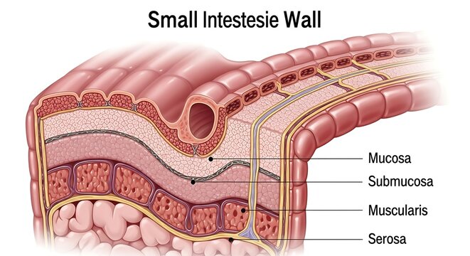 Anatomical Illustration of the Small Intestine Wall Cross Section.