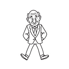 Old man with formal suit black and white vector illustration for classic portrait artwork design