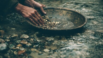 A Person Panning for Gold in a River