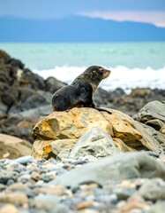 Seal on rock by the ocean