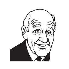 Old man with formal suit black and white vector illustration for classic portrait artwork design