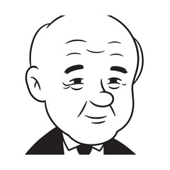 Old man with formal suit black and white vector illustration for classic portrait artwork design