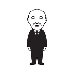 Old man with formal suit black and white vector illustration for classic portrait artwork design
