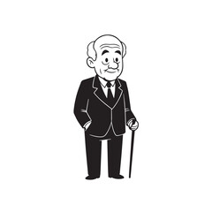 Old man with formal suit black and white vector illustration for classic portrait artwork design