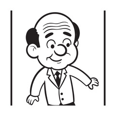 Old man with formal suit black and white vector illustration for classic portrait artwork design